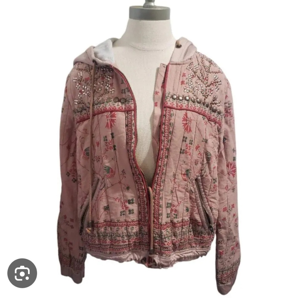 Free People Boho Embellished Pink Jacket- size small